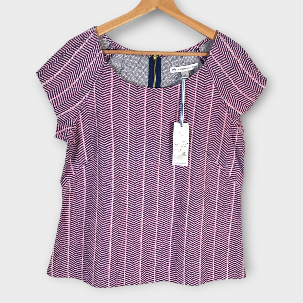 SOUTHERN TIDE Abstract Nicole Top SZ 8 Pink Blue Chevron 100% Cotton Golf NEW